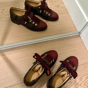 The Office of Angela Scott Women's Oxford- Burgundy Plaid